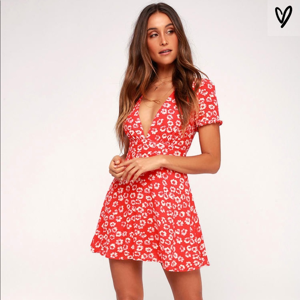 Lulus Red Floral Print Mini Dress